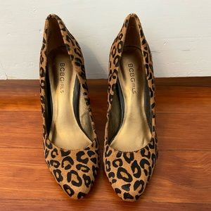 BCBG Girls calf hair cheetah heels